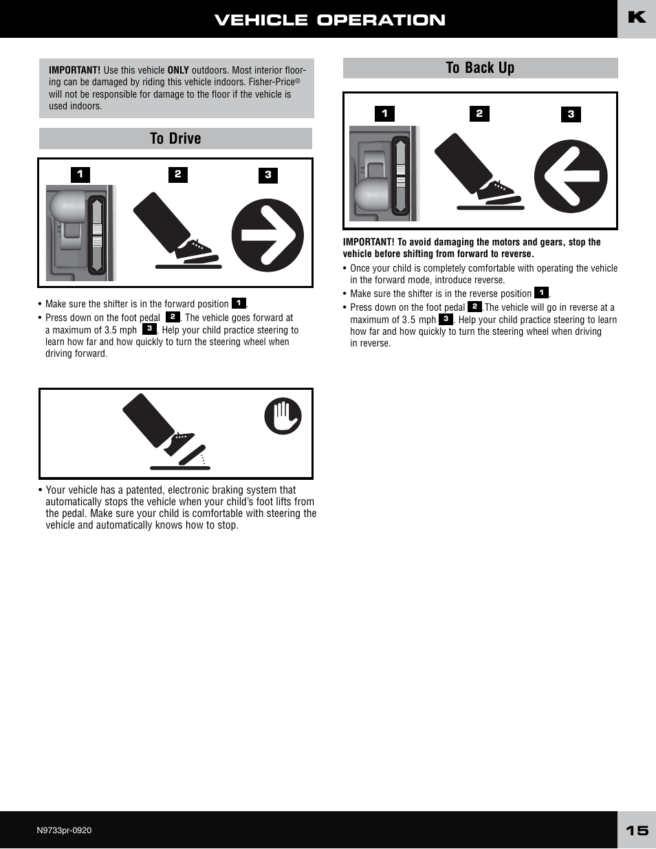 Vehicle operation | Fisher-Price N9733 User Manual | Page 15 / 20