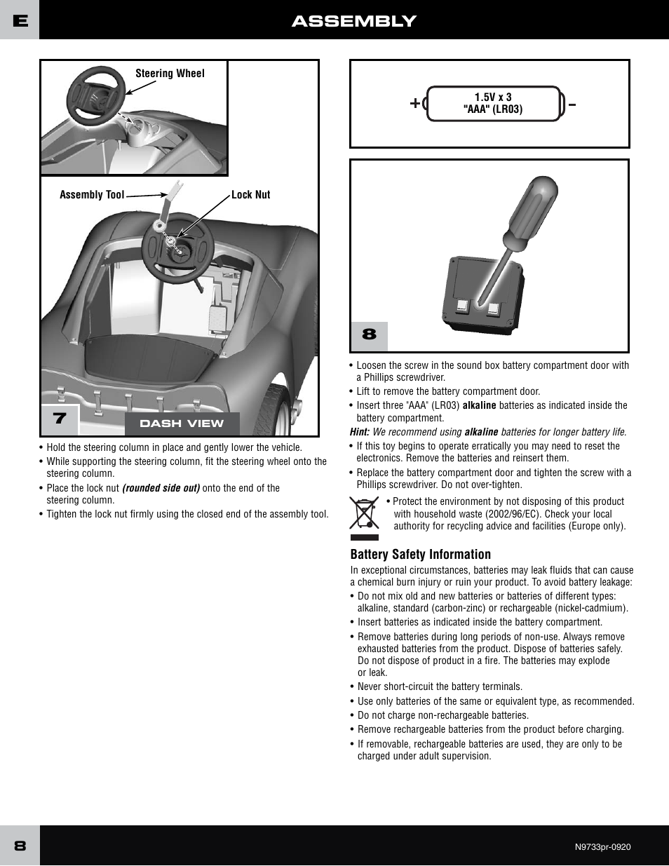 Assembly | Fisher-Price N9733 User Manual | Page 8 / 20