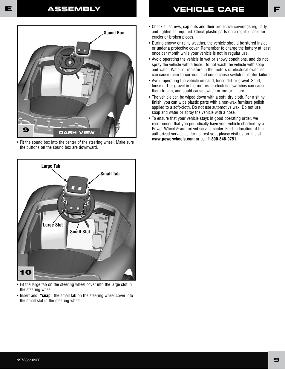 Assembly, 910 vehicle care | Fisher-Price N9733 User Manual | Page 9 / 20