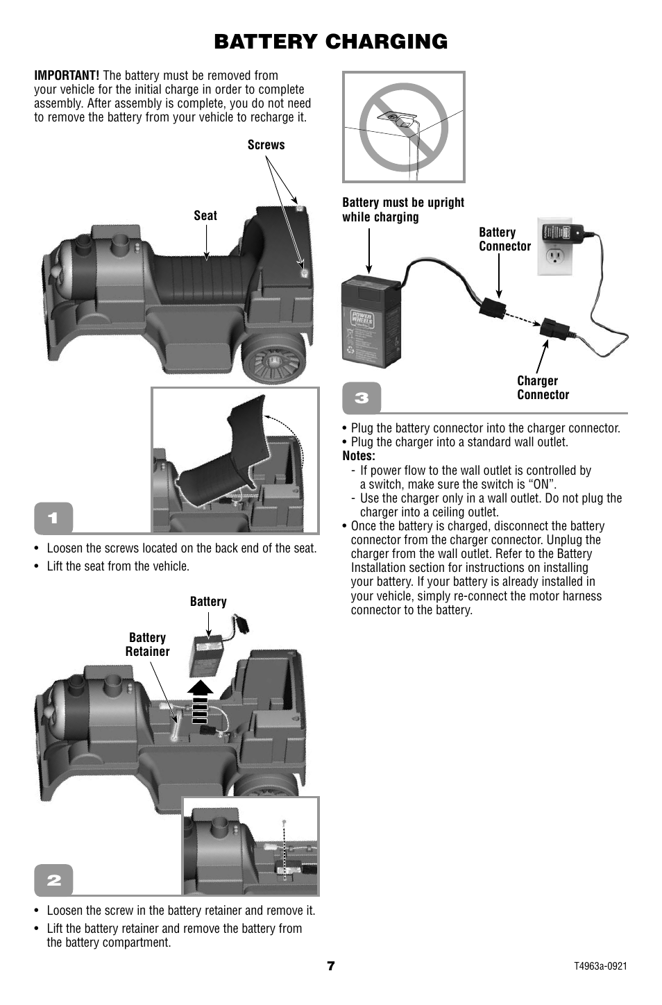 Battery charging | Fisher-Price POWER WHEELS T4963 User Manual | Page 7 / 20