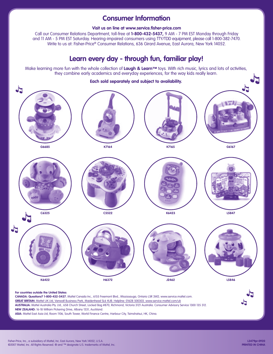 Fisher-Price LAUGH & LEARN L3479 User Manual | Page 6 / 6