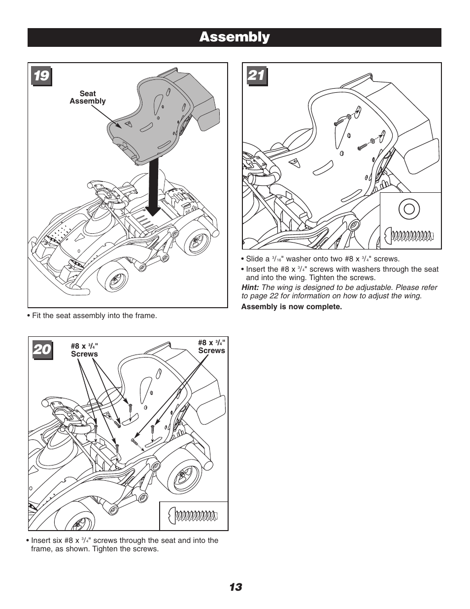 Assembly | Fisher-Price DRIVEWAY RACER C0530 User Manual | Page 13 / 28