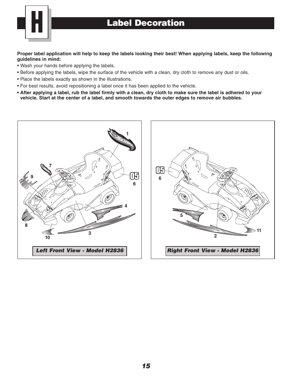 Label decoration | Fisher-Price DRIVEWAY RACER C0530 User Manual | Page 15 / 28