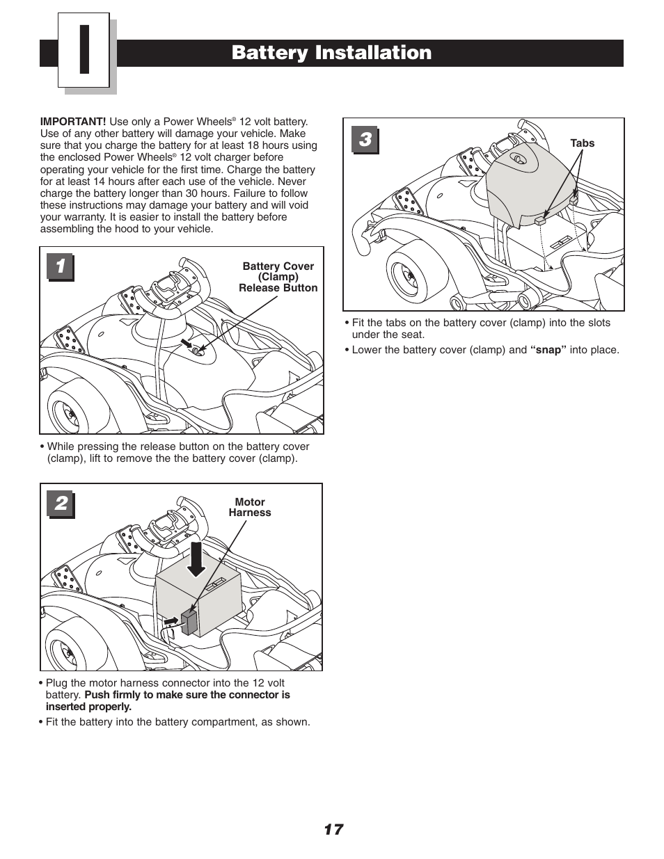 Battery installation | Fisher-Price DRIVEWAY RACER C0530 User Manual | Page 17 / 28