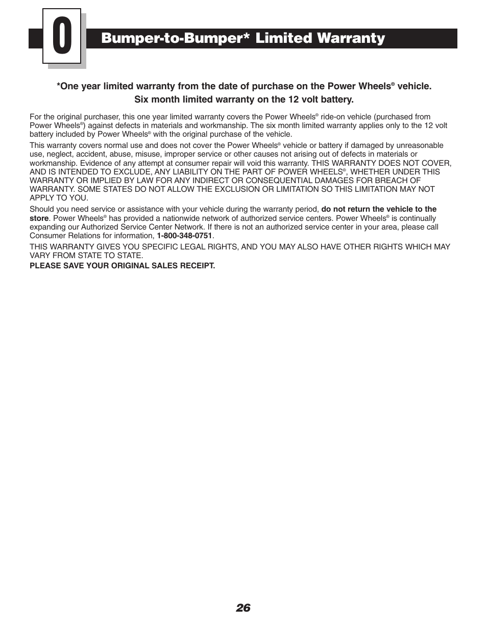 Bumper-to-bumper* limited warranty | Fisher-Price DRIVEWAY RACER C0530 User Manual | Page 26 / 28