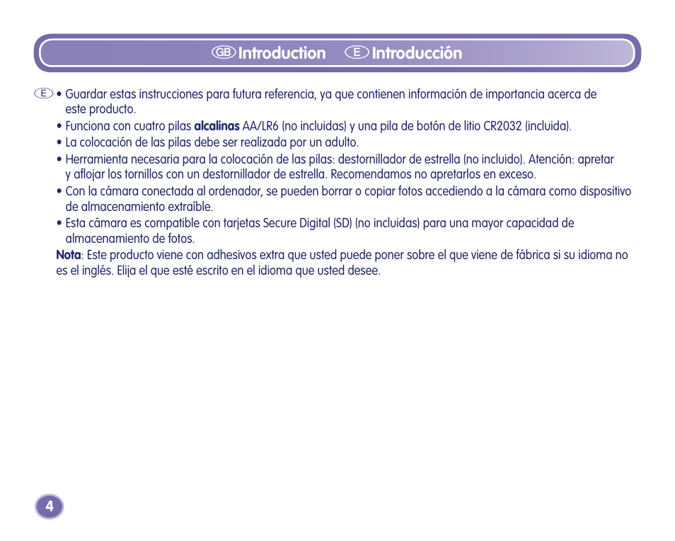 Gintroduction eintroducción | Fisher-Price Camera User Manual | Page 4 / 32