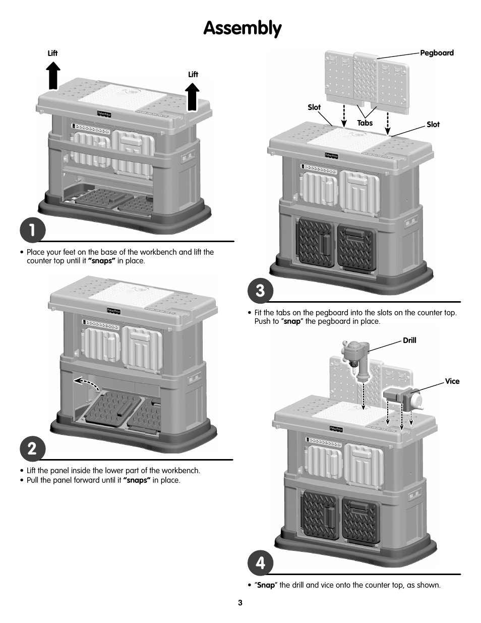 Assembly | Fisher-Price V8601 User Manual | Page 3 / 6