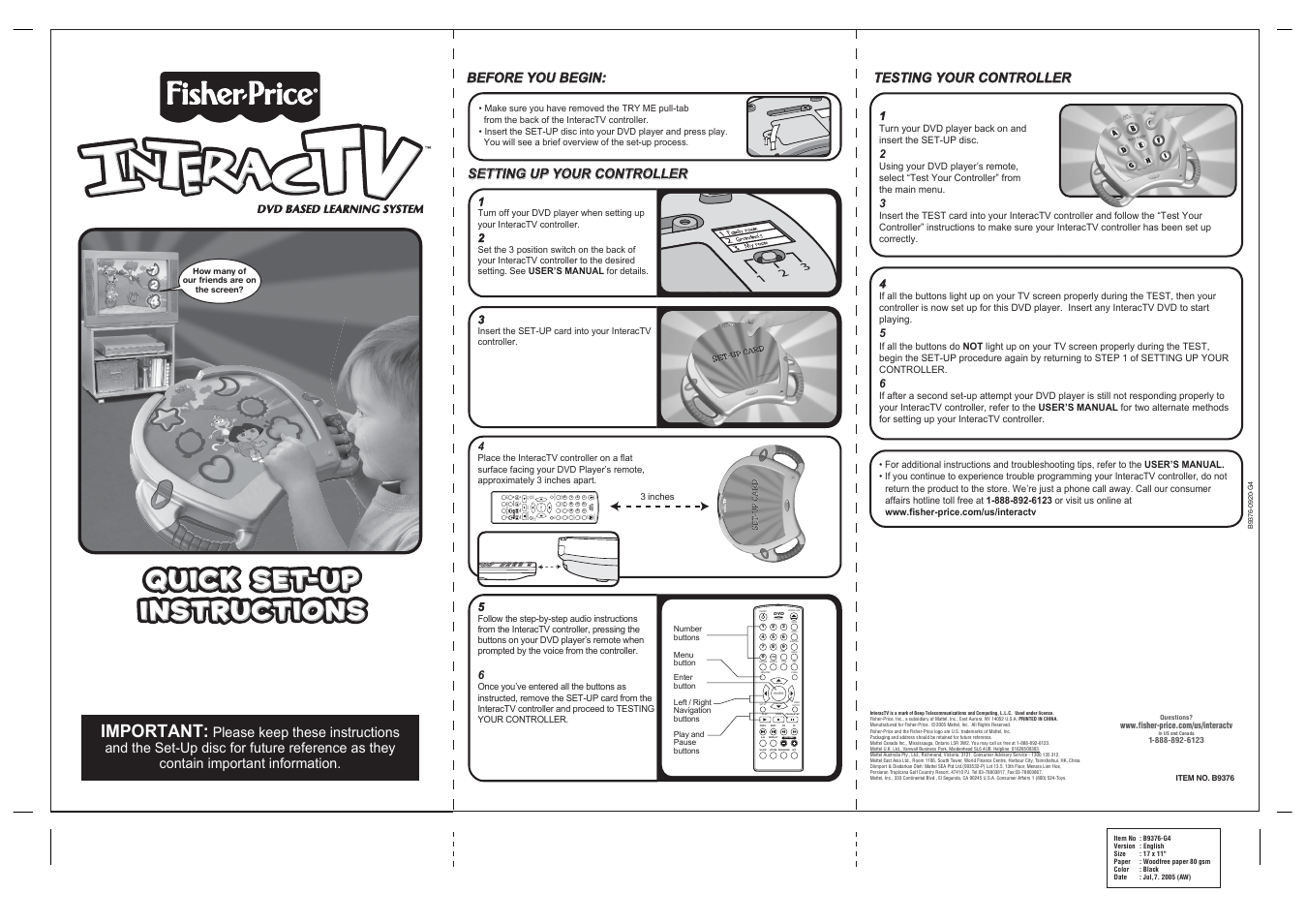 Fisher-Price InteracTV B9376-G4 User Manual | 1 page