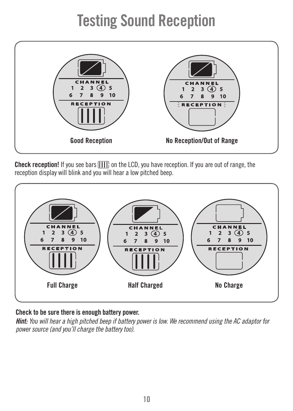 Testing sound reception | Fisher-Price M7949 User Manual | Page 10 / 16