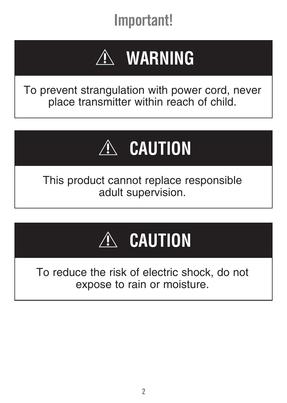 Warning, Caution, Important | Fisher-Price M7949 User Manual | Page 2 / 16