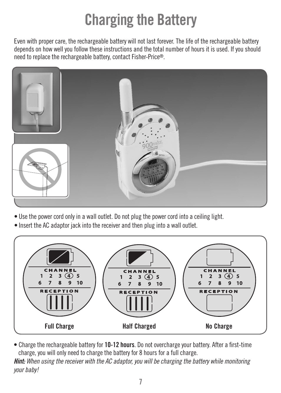 Charging the battery | Fisher-Price M7949 User Manual | Page 7 / 16