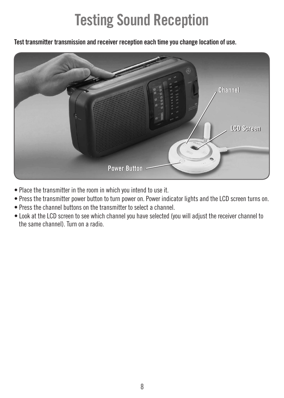 Testing sound reception | Fisher-Price M7949 User Manual | Page 8 / 16