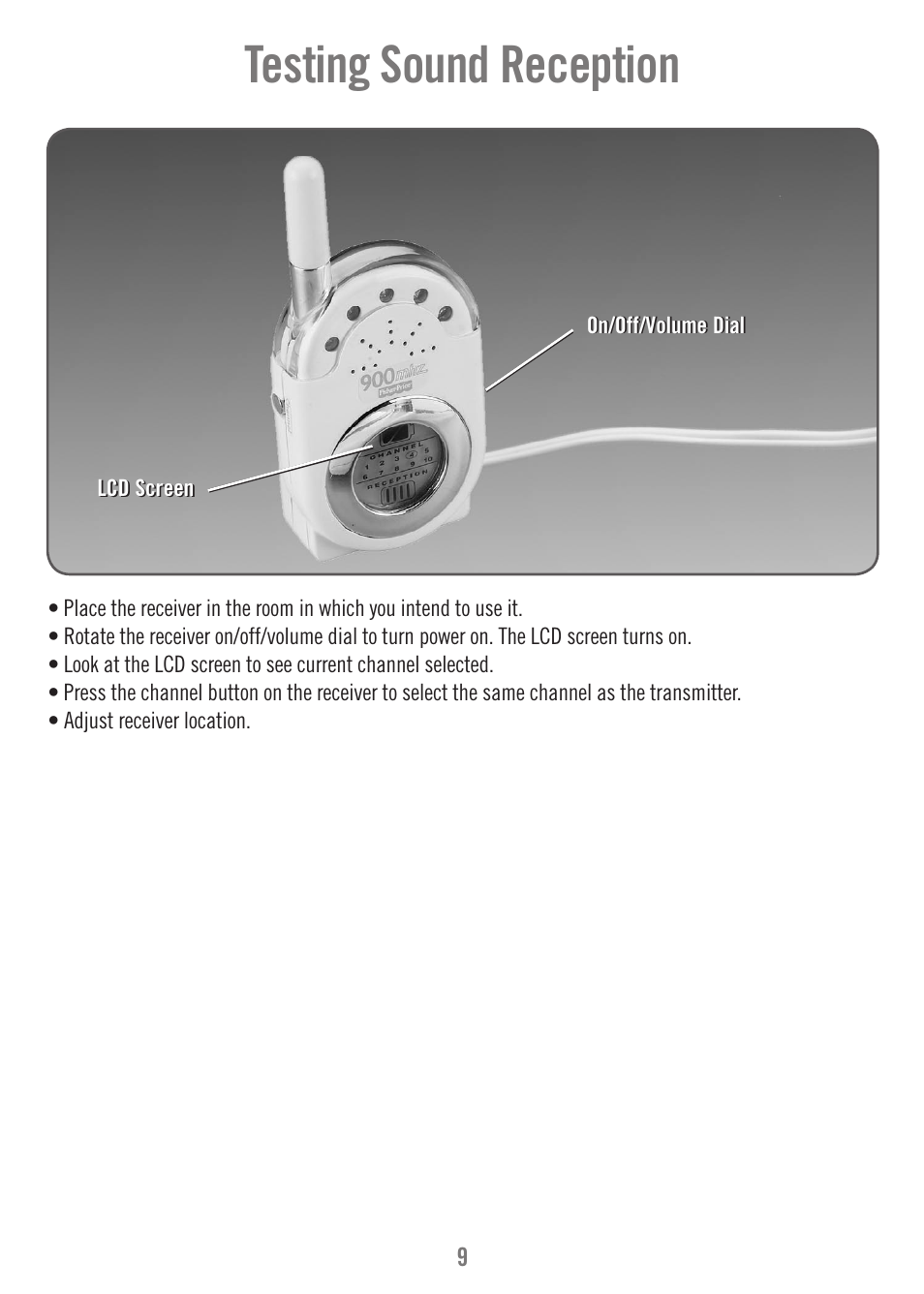 Testing sound reception | Fisher-Price M7949 User Manual | Page 9 / 16