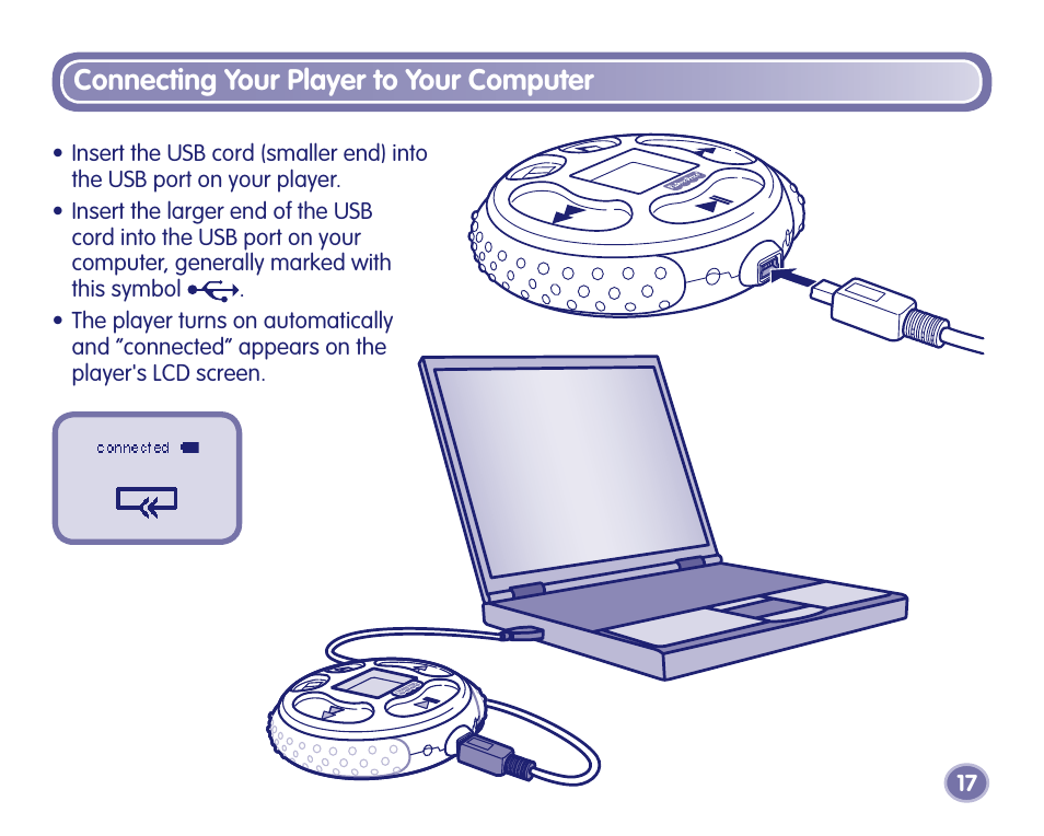 Connecting your player to your computer | Fisher-Price KID TOUGH K3420 User Manual | Page 17 / 44