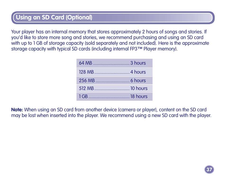 Using an sd card (optional) | Fisher-Price KID TOUGH K3420 User Manual | Page 37 / 44