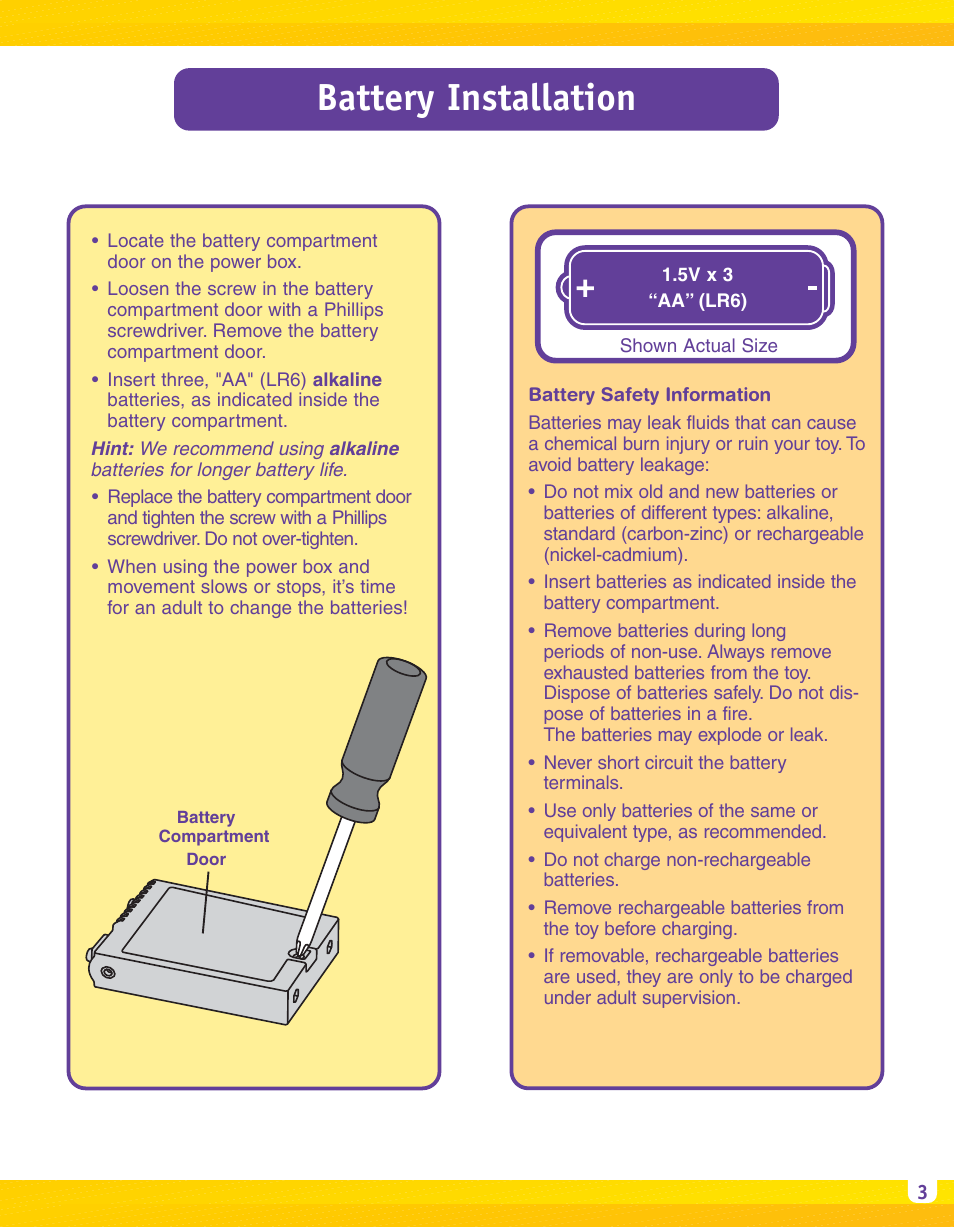 Battery installation | Fisher-Price IMAGINEXT B1837 User Manual | Page 3 / 12