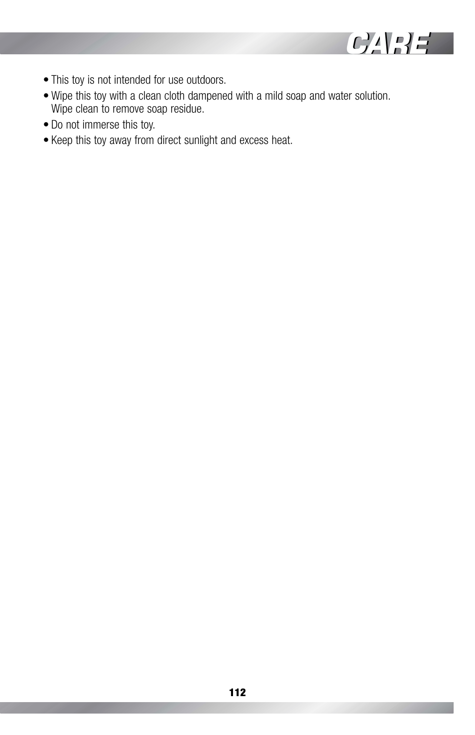 Care | Fisher-Price GAMESTATION C4492 User Manual | Page 113 / 140