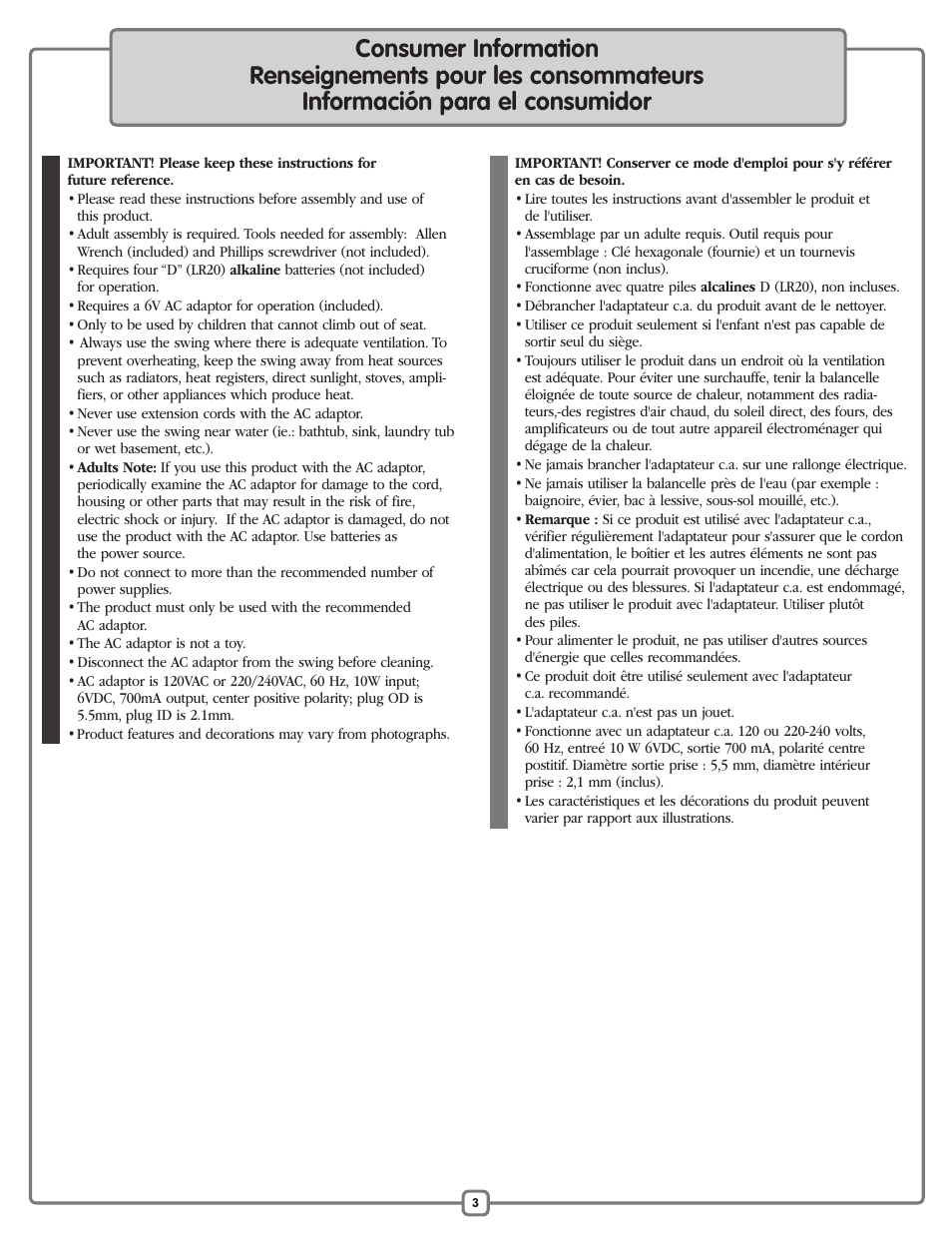 Fisher-Price P0097 User Manual | Page 3 / 24