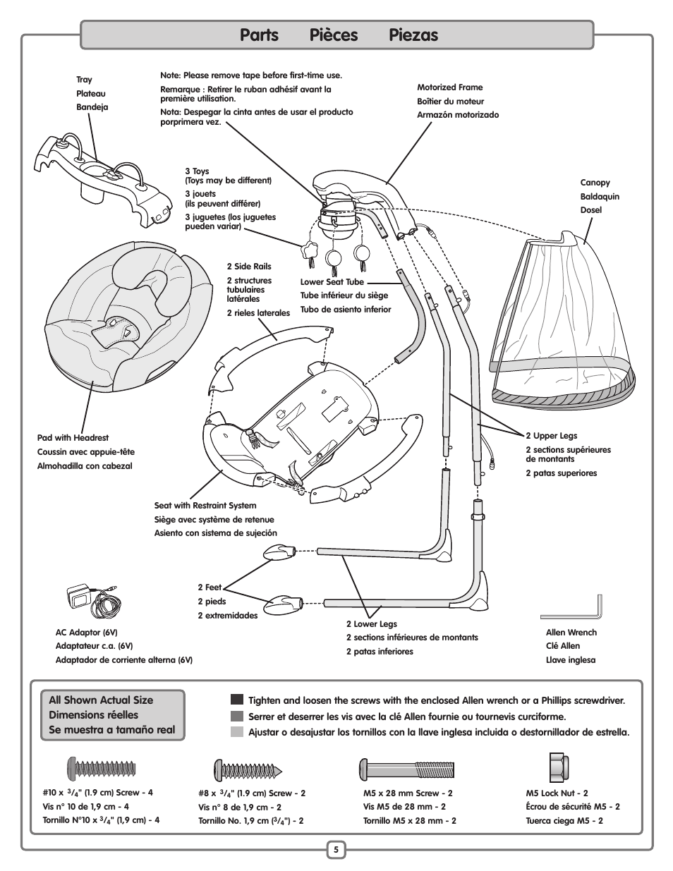 Parts pièces piezas | Fisher-Price P0097 User Manual | Page 5 / 24