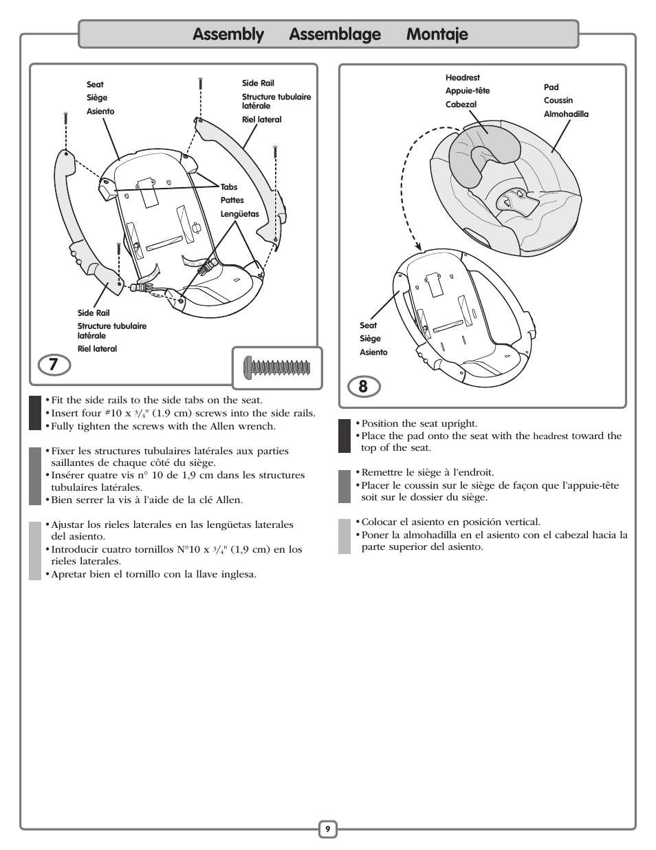 Assembly assemblage montaje | Fisher-Price P0097 User Manual | Page 9 / 24