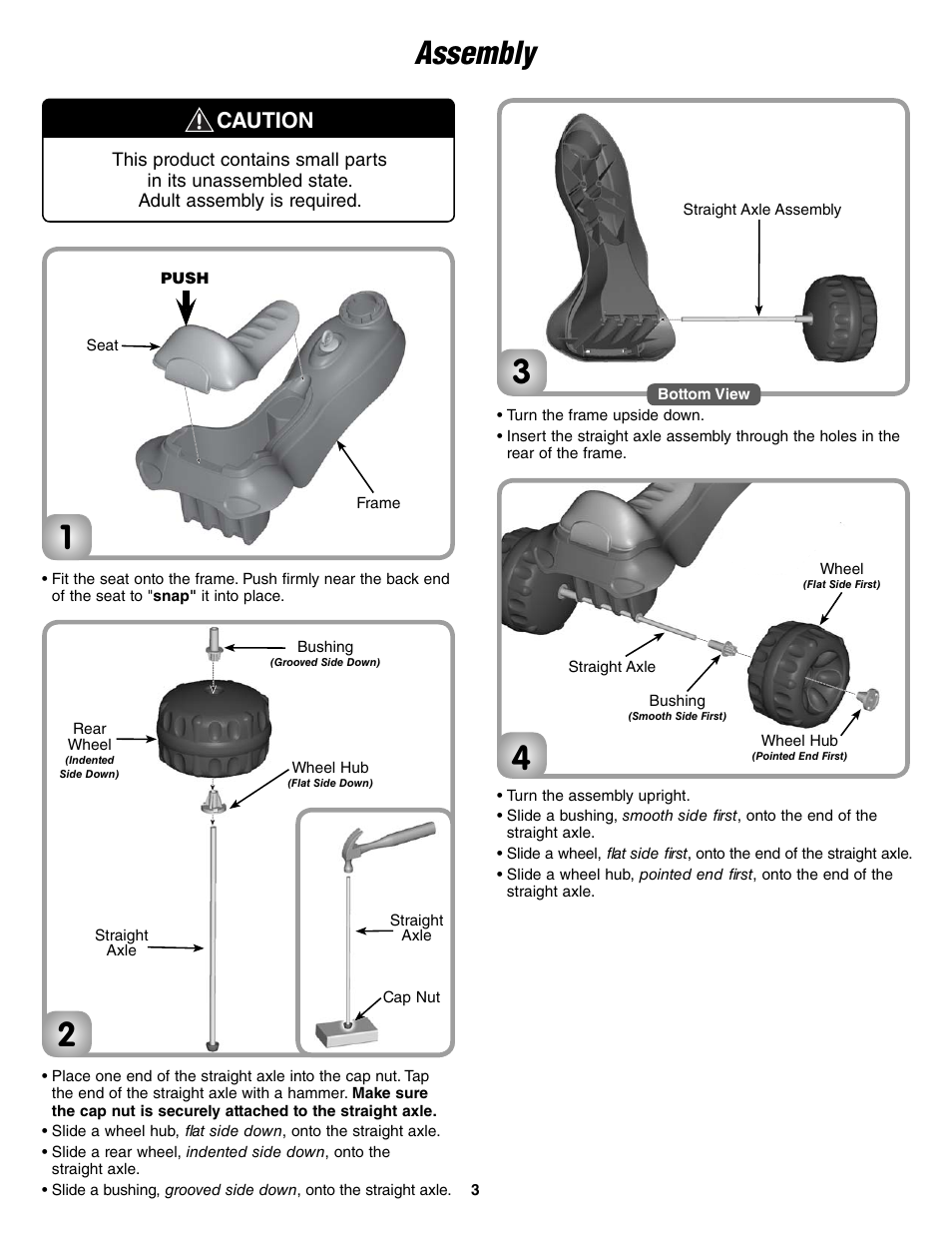 Assembly, Caution | Fisher-Price T6209 User Manual | Page 3 / 6