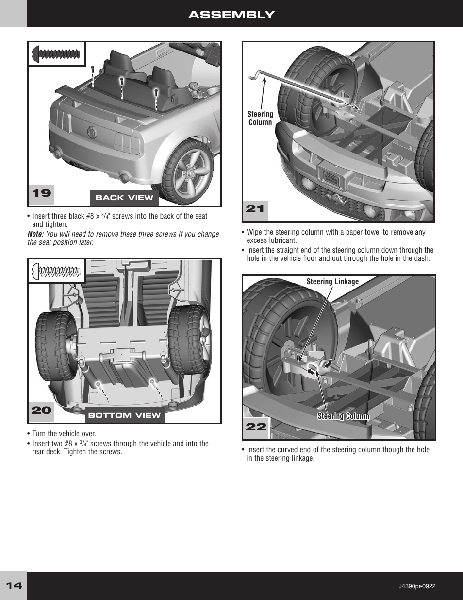 Assembly | Fisher-Price MUSTANG J4390 User Manual | Page 14 / 28