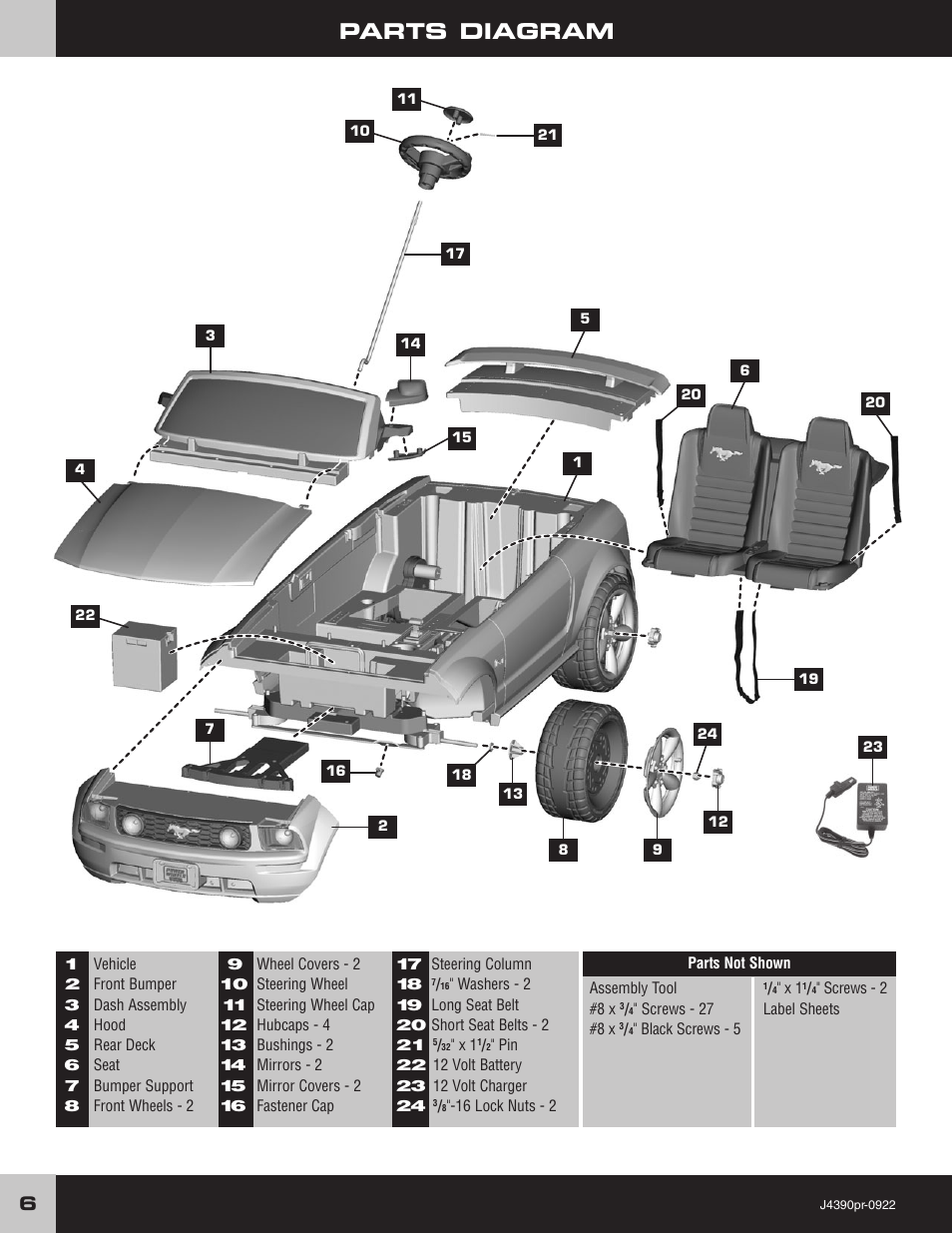 Parts diagram | Fisher-Price MUSTANG J4390 User Manual | Page 6 / 28