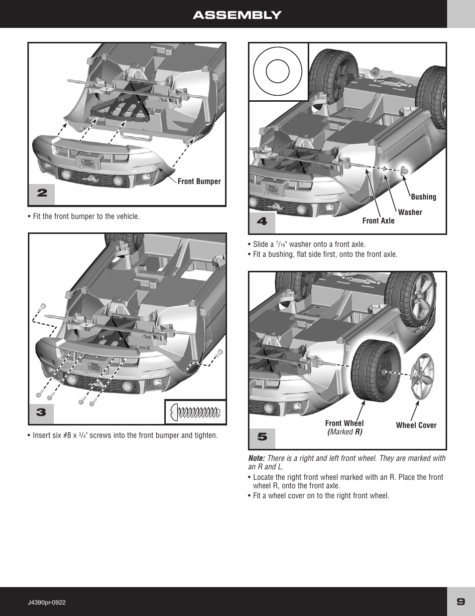 Assembly | Fisher-Price MUSTANG J4390 User Manual | Page 9 / 28