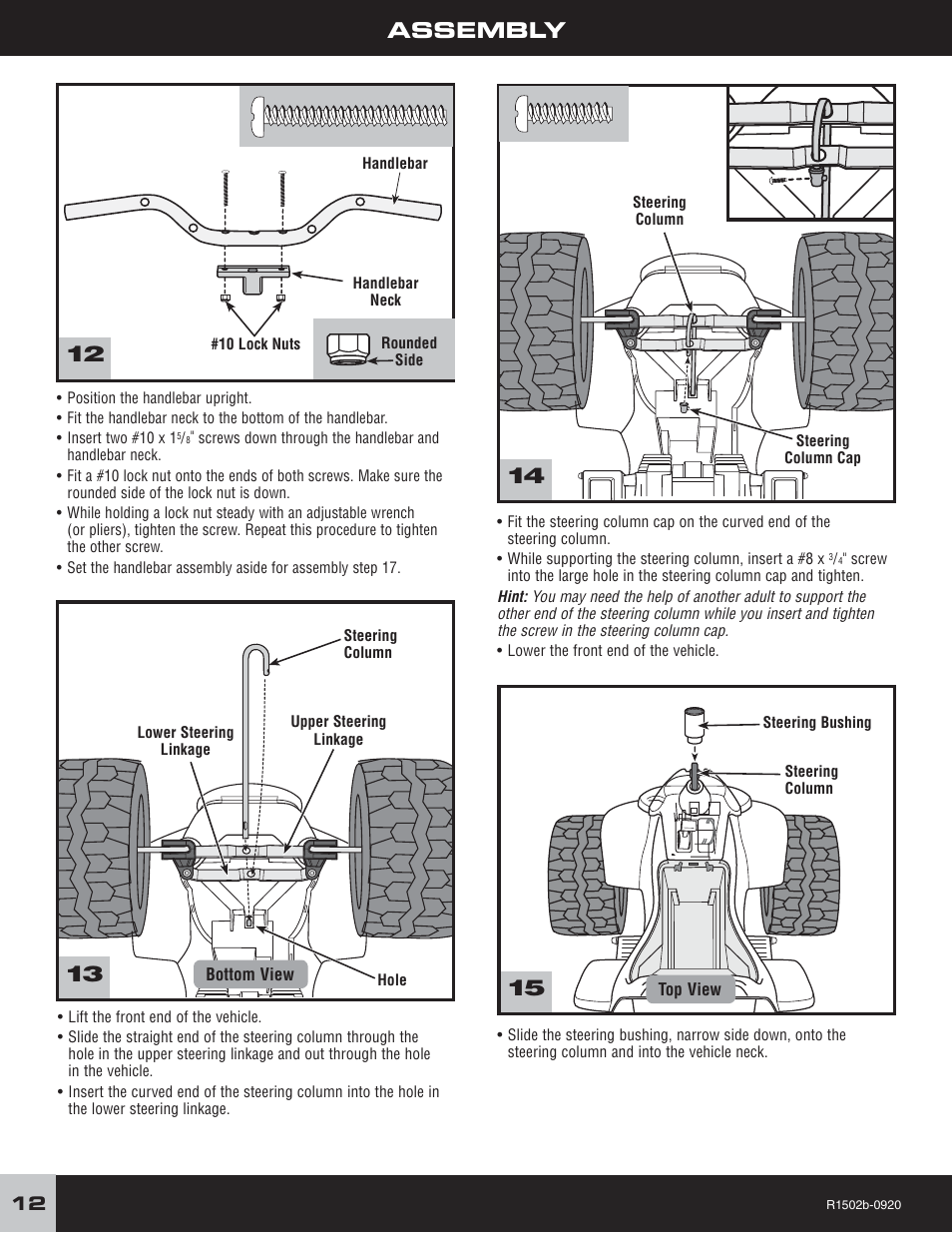 Assembly | Fisher-Price TRAIL RAIDER R1502 User Manual | Page 12 / 24