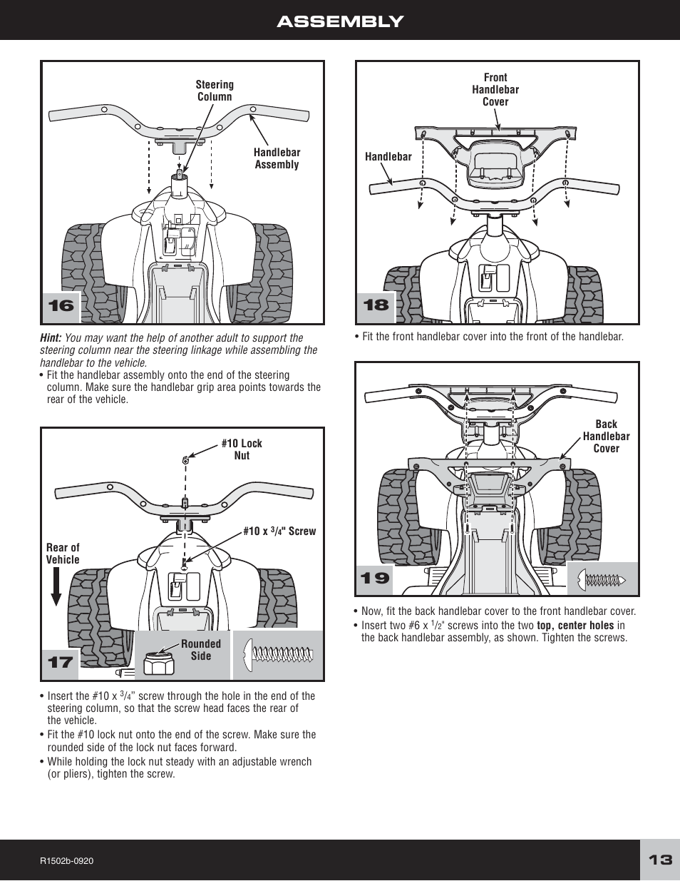 Assembly | Fisher-Price TRAIL RAIDER R1502 User Manual | Page 13 / 24