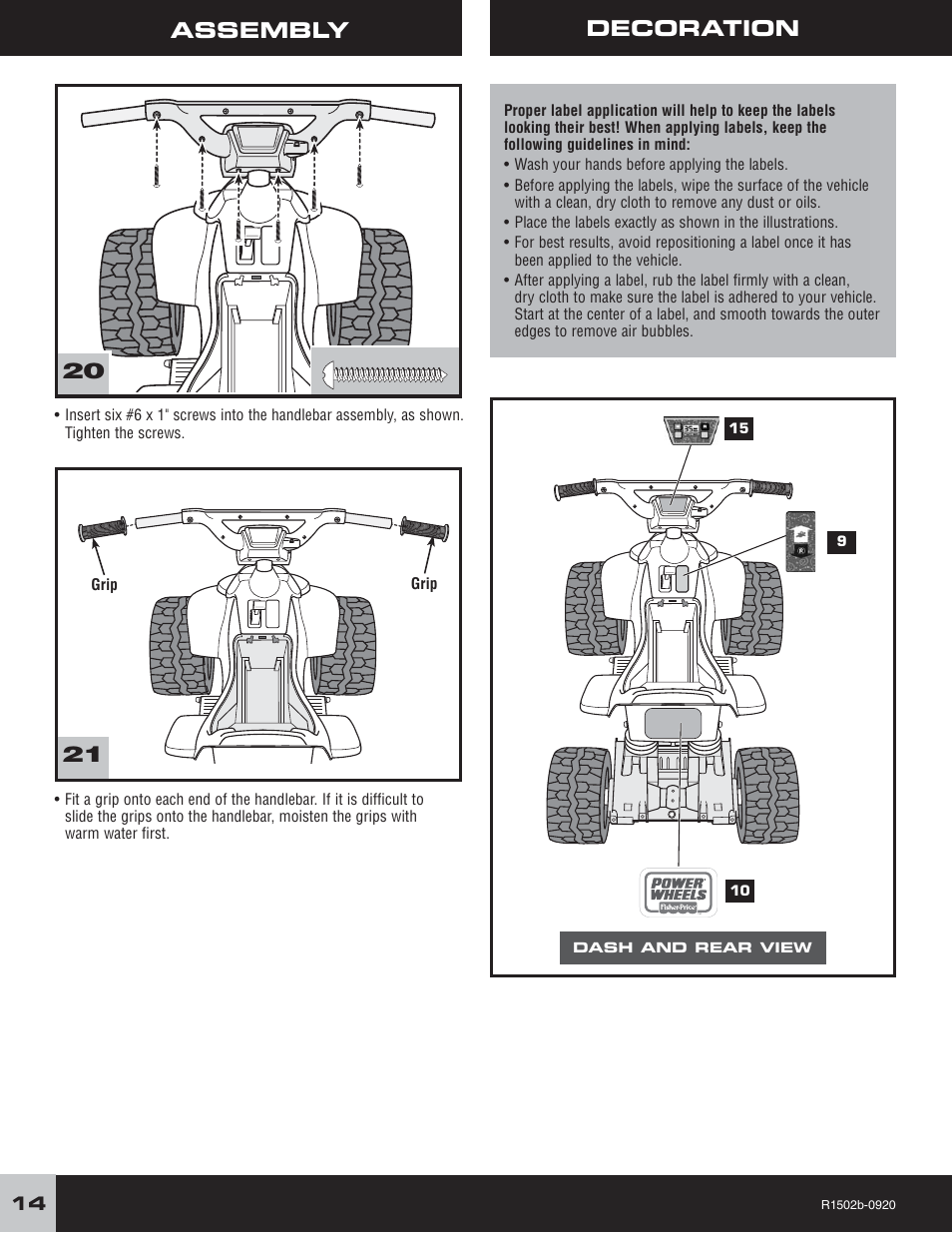 Assembly, 20 decoration | Fisher-Price TRAIL RAIDER R1502 User Manual | Page 14 / 24