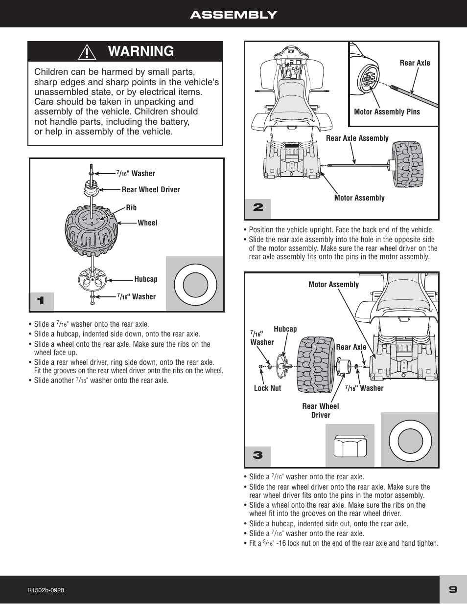 Warning, Assembly 2 | Fisher-Price TRAIL RAIDER R1502 User Manual | Page 9 / 24