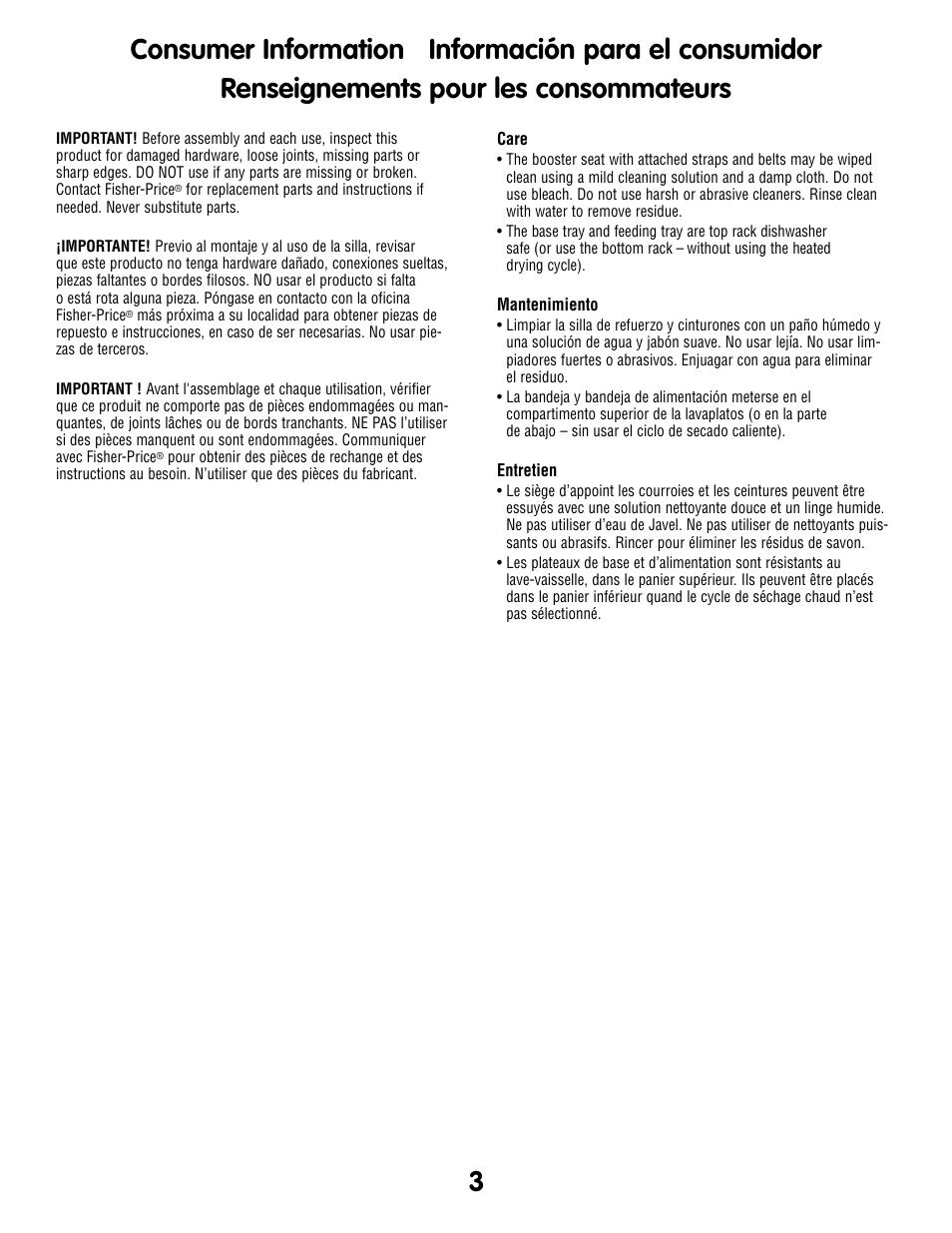 Fisher-Price P0278 User Manual | Page 3 / 12