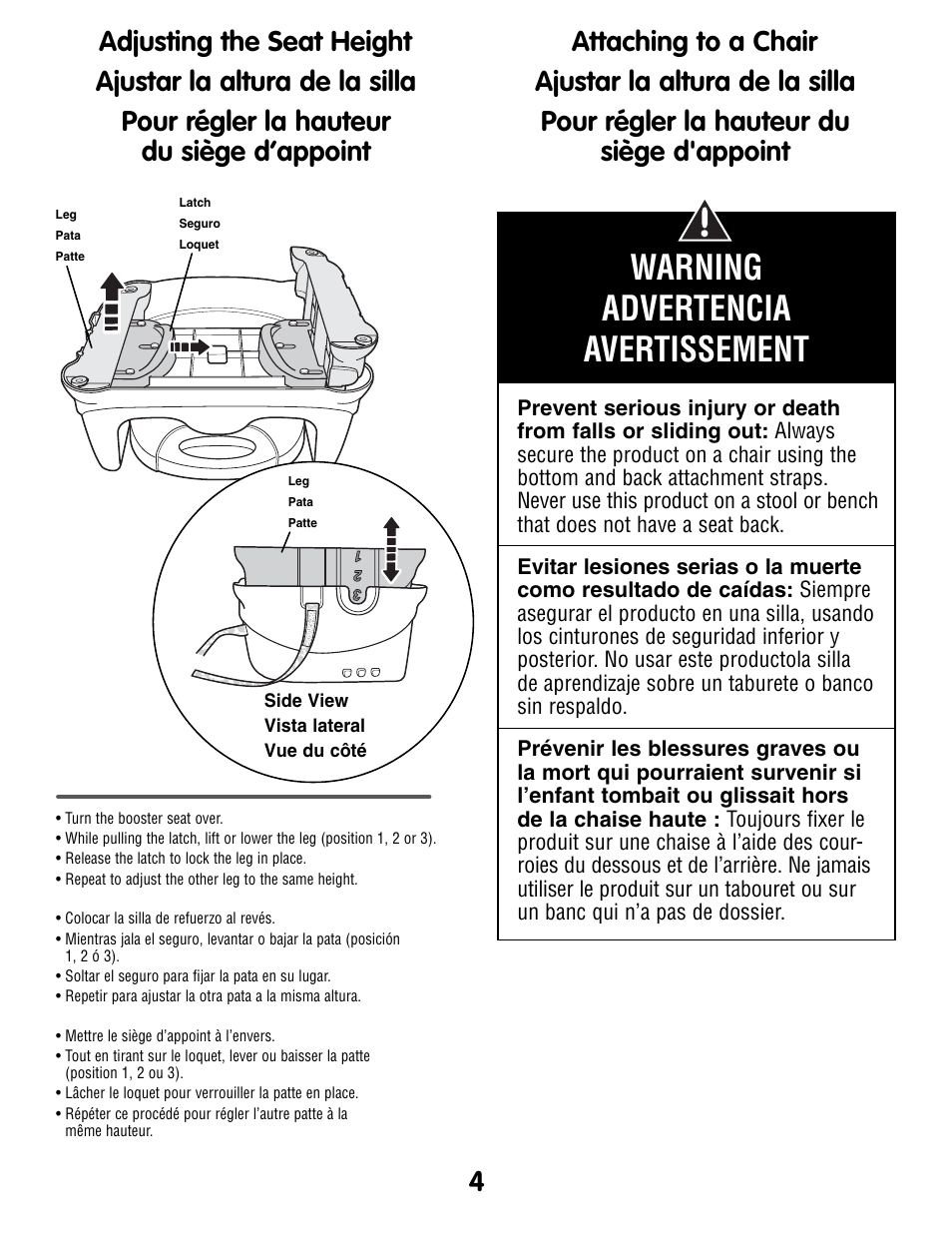 Warning advertencia avertissement | Fisher-Price P0278 User Manual | Page 4 / 12