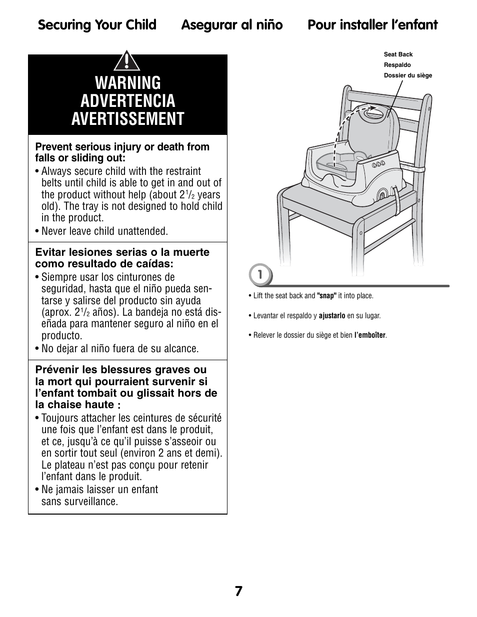 Warning advertencia avertissement | Fisher-Price P0278 User Manual | Page 7 / 12