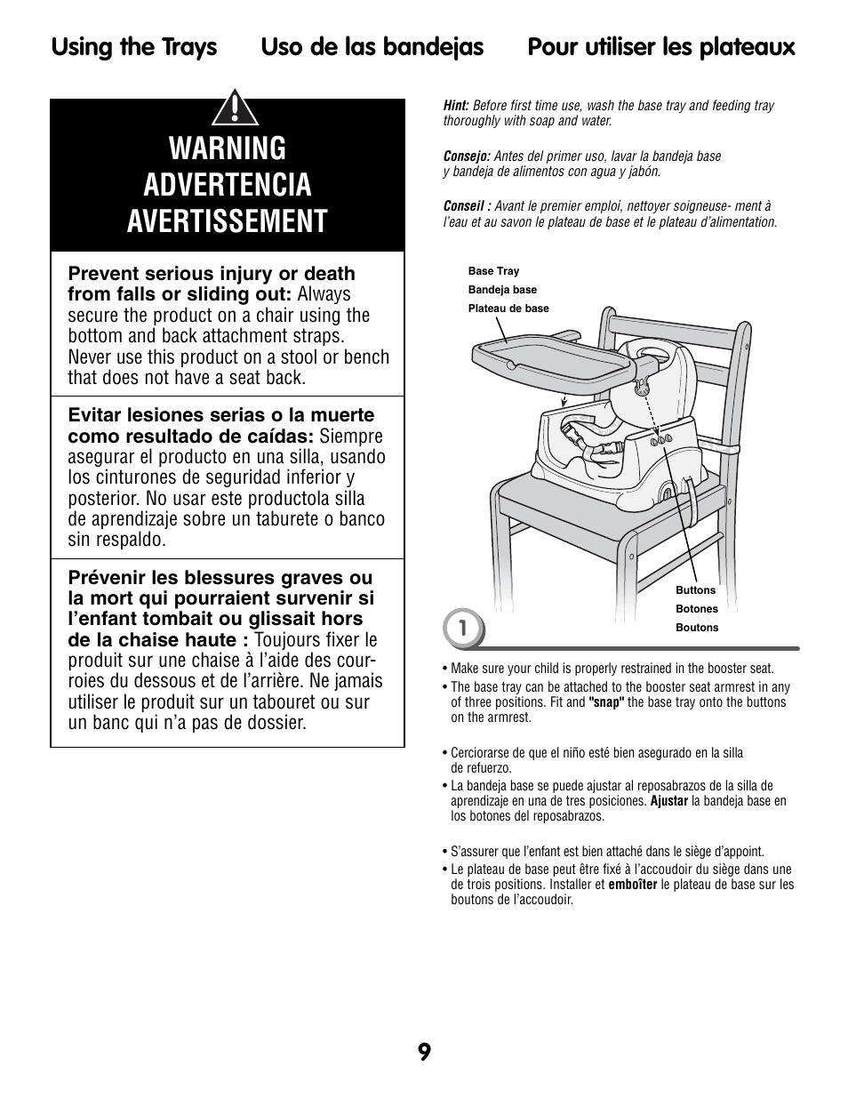 Warning advertencia avertissement | Fisher-Price P0278 User Manual | Page 9 / 12