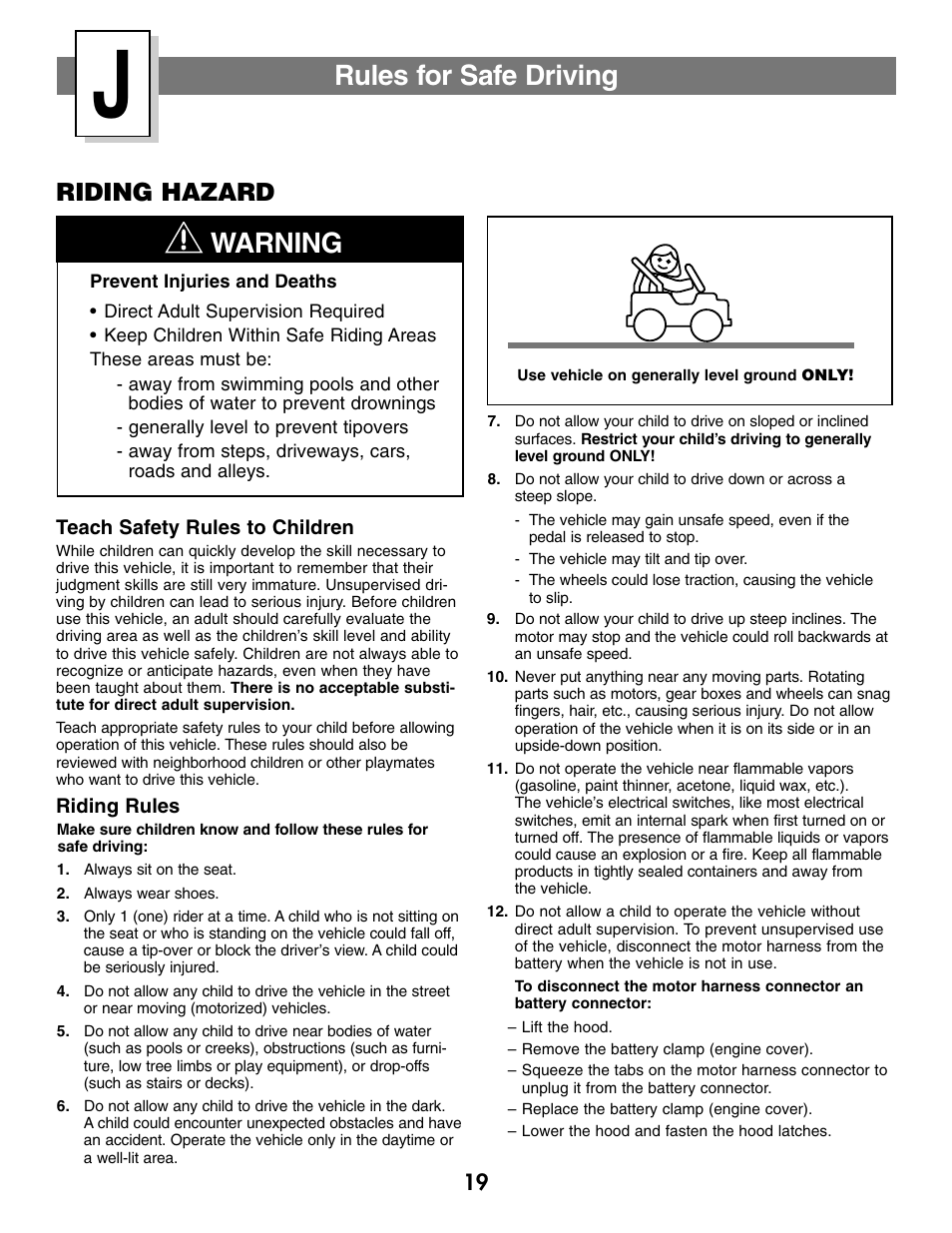 Rules for safe driving, Warning, Riding hazard | Fisher-Price C0727 User Manual | Page 19 / 24