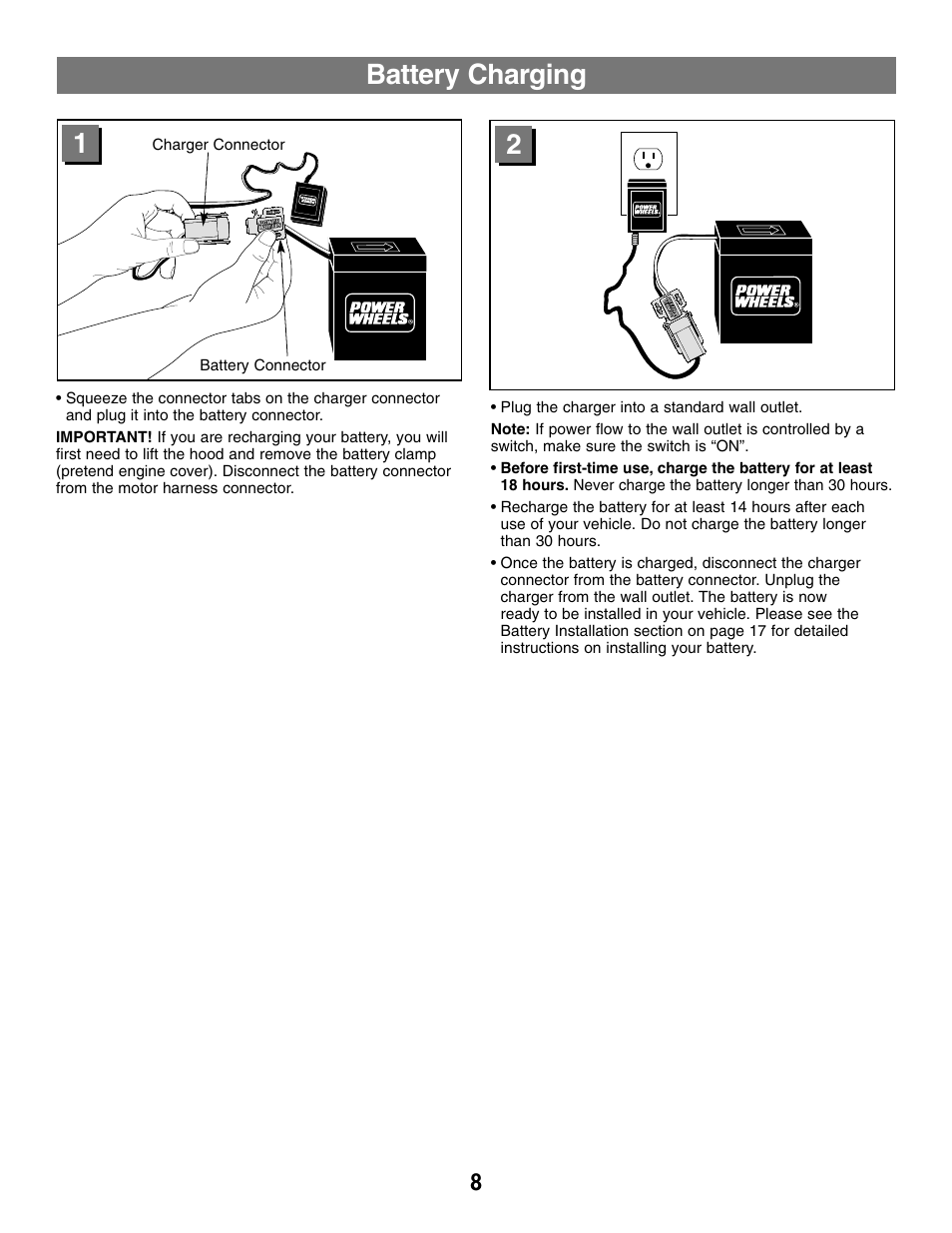 Battery charging 1 2 | Fisher-Price C0727 User Manual | Page 8 / 24