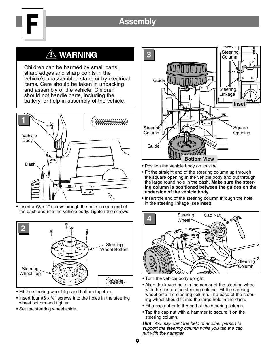 Assembly, Warning | Fisher-Price C0727 User Manual | Page 9 / 24