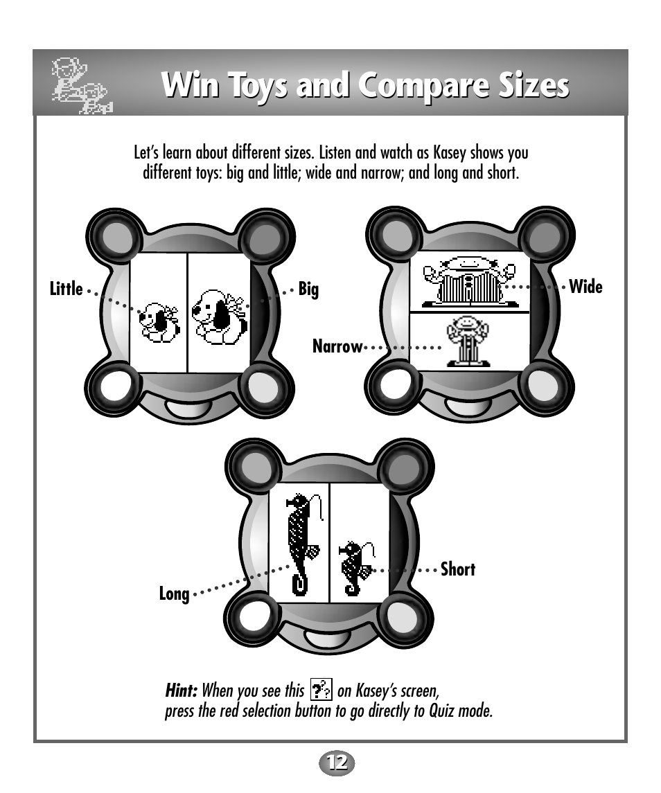 Win toys and compare sizes | Fisher-Price Baby Toy User Manual | Page 12 / 20