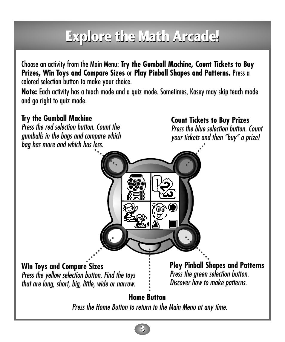 Explore the math arcade | Fisher-Price Baby Toy User Manual | Page 3 / 20