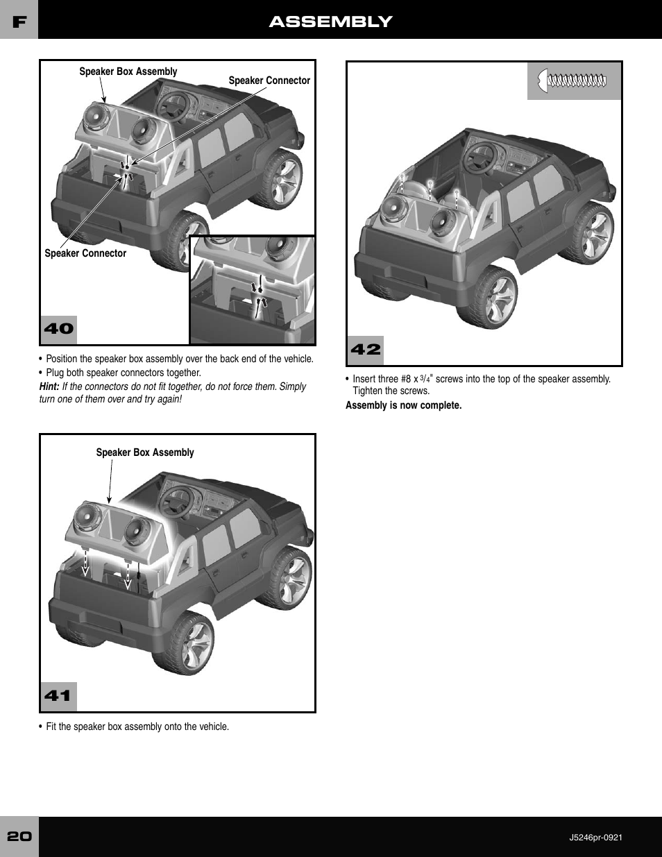 Assembly | Fisher-Price CADILLAC ESCALADE CUSTOM EDITION J5246 User Manual | Page 20 / 36