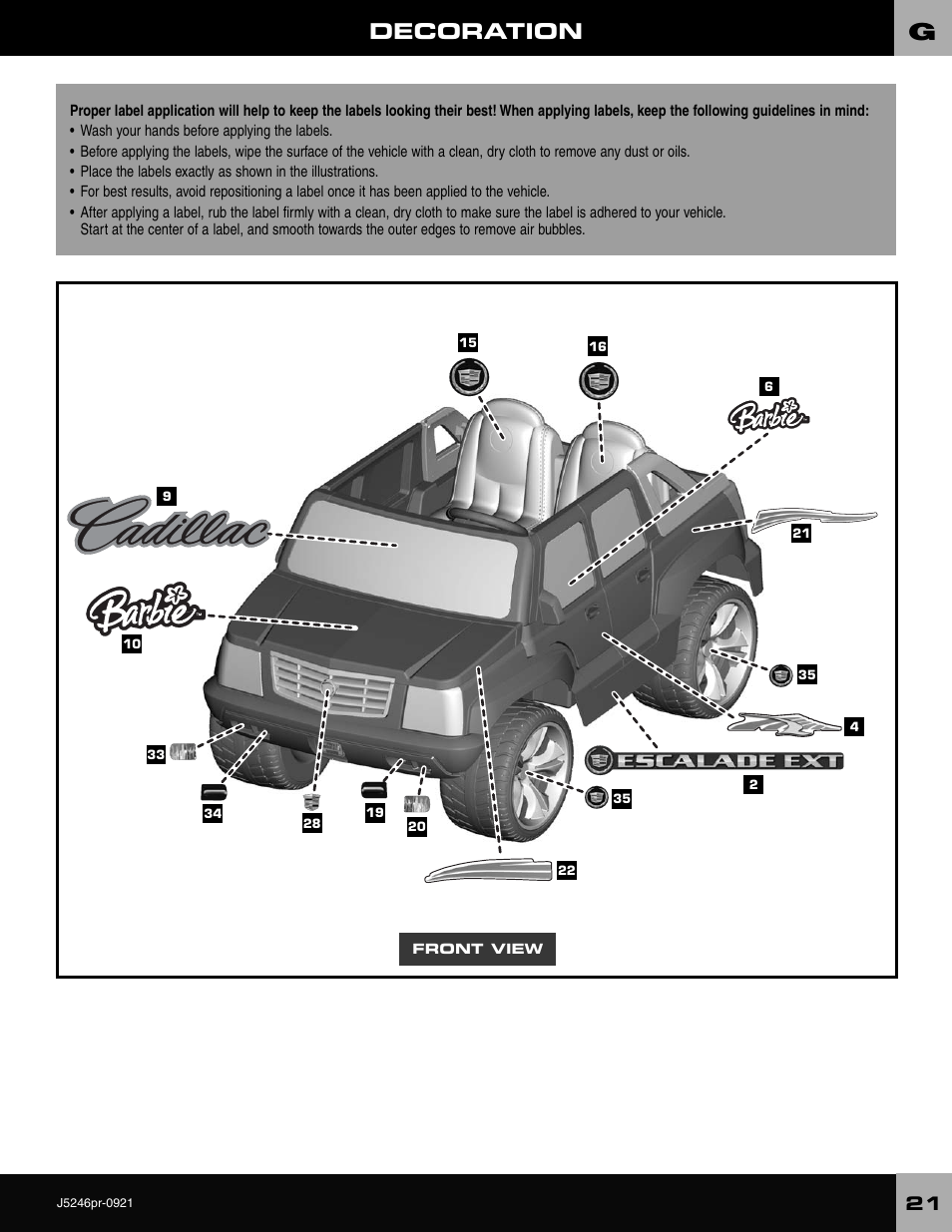 Decoration | Fisher-Price CADILLAC ESCALADE CUSTOM EDITION J5246 User Manual | Page 21 / 36
