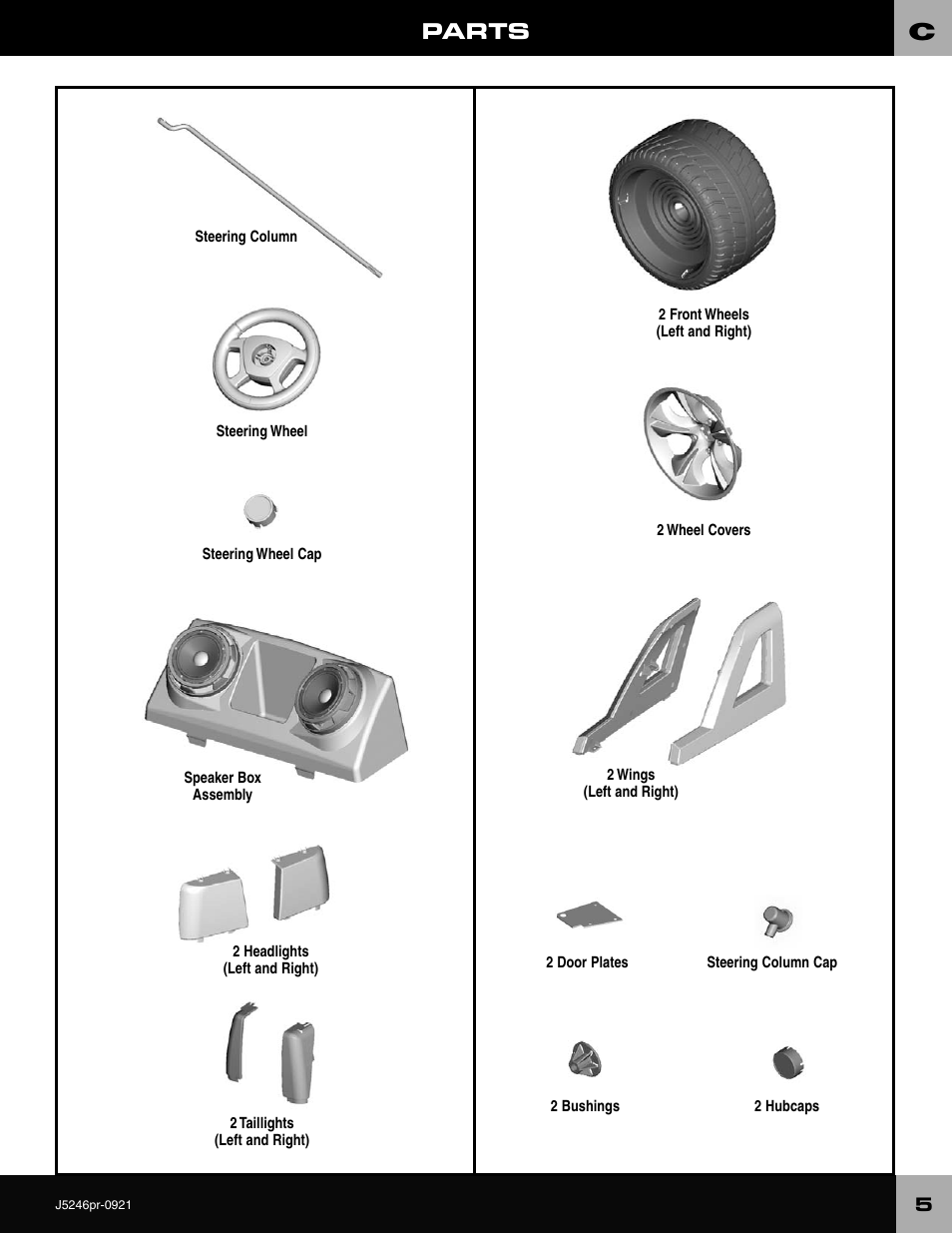 Parts | Fisher-Price CADILLAC ESCALADE CUSTOM EDITION J5246 User Manual | Page 5 / 36