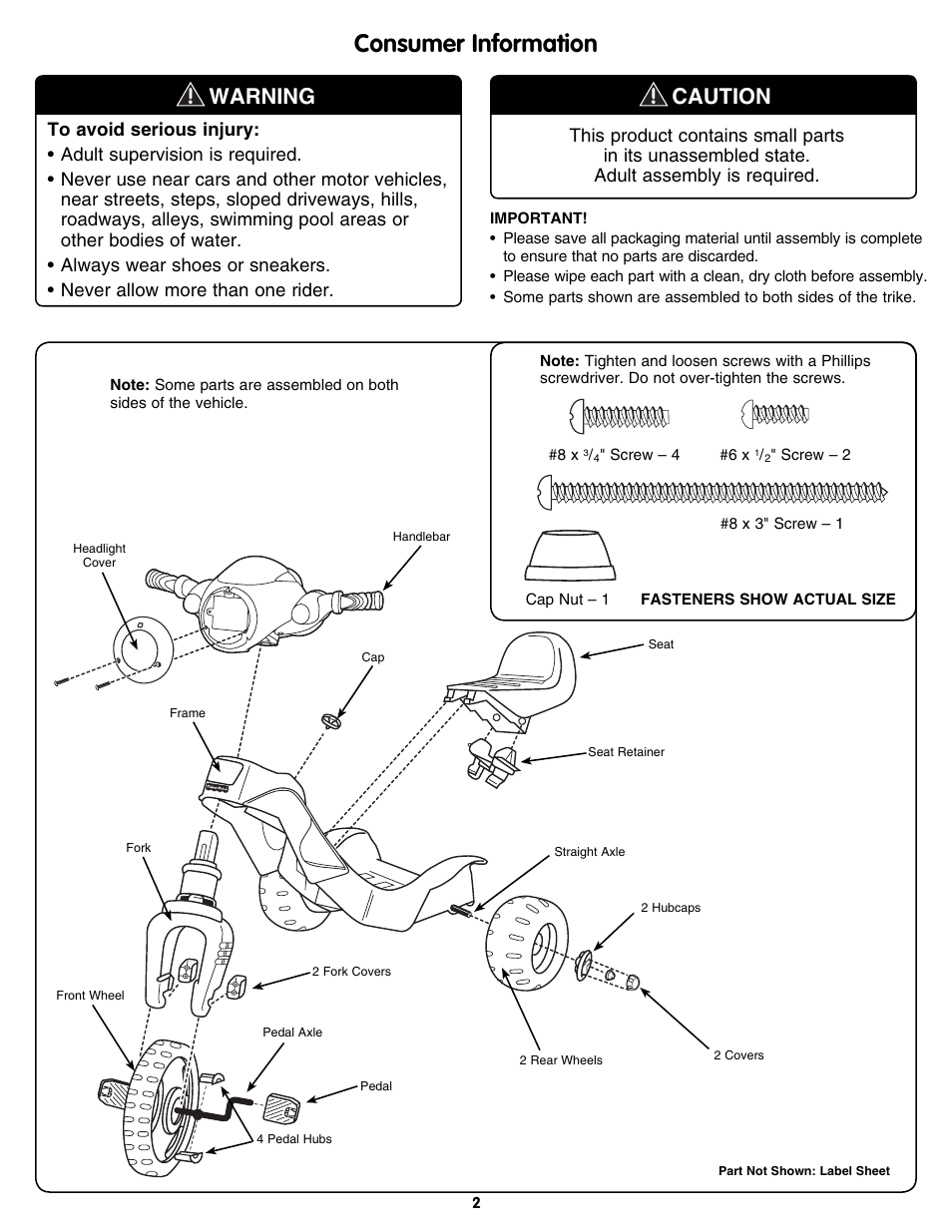 Consumer information, Warning caution | Fisher-Price N1366 User Manual | Page 2 / 8