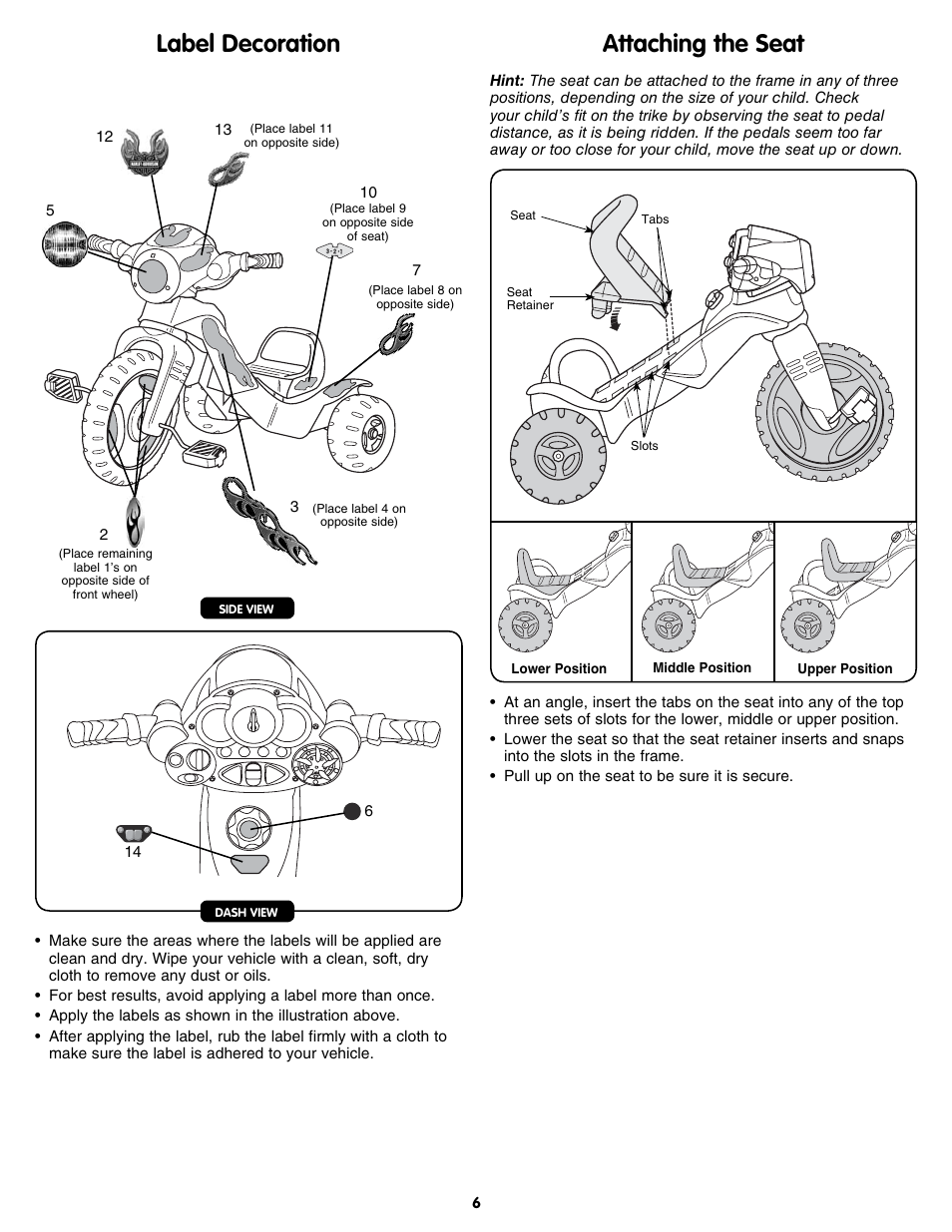 Label decoration attaching the seat | Fisher-Price N1366 User Manual | Page 6 / 8