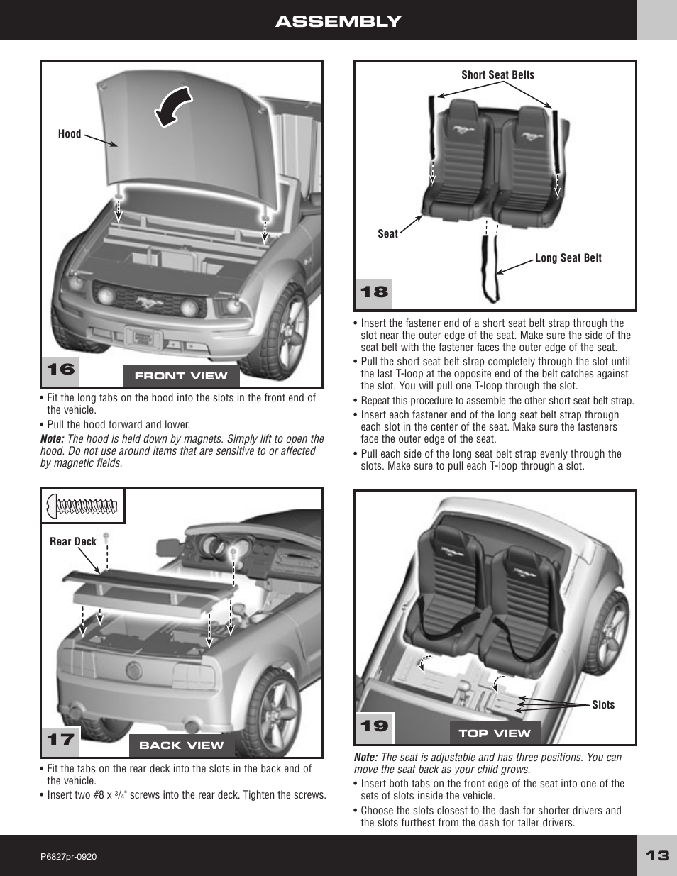 19 18 assembly | Fisher-Price MUSTANG P6827 User Manual | Page 13 / 28