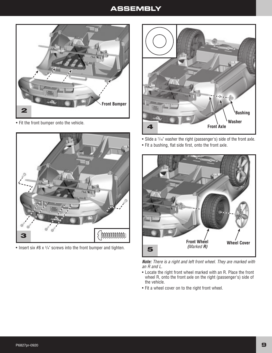 Assembly | Fisher-Price MUSTANG P6827 User Manual | Page 9 / 28