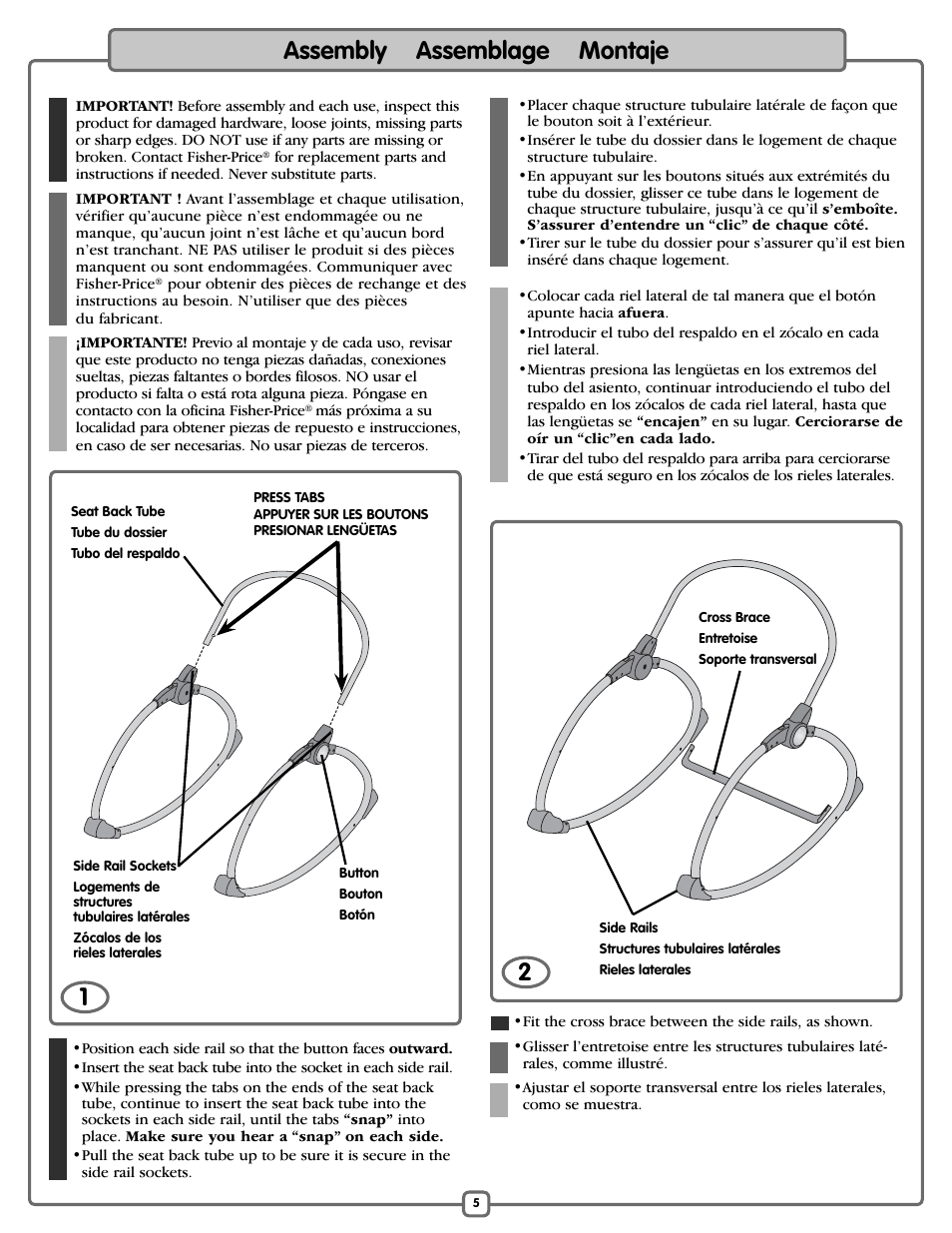 Assembly assemblage montaje 1 | Fisher-Price M5598 User Manual | Page 5 / 16