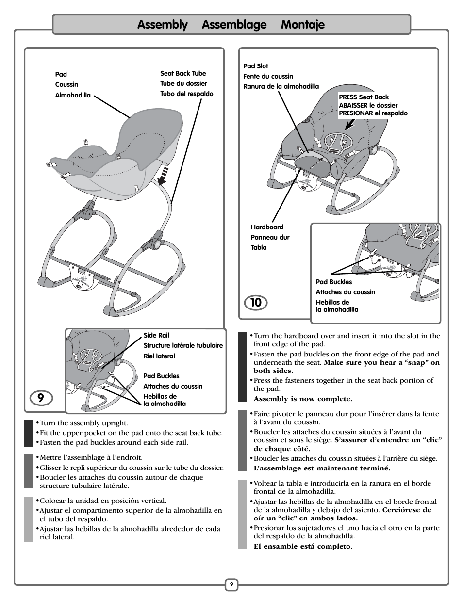 Assembly assemblage montaje 9 10 | Fisher-Price M5598 User Manual | Page 9 / 16